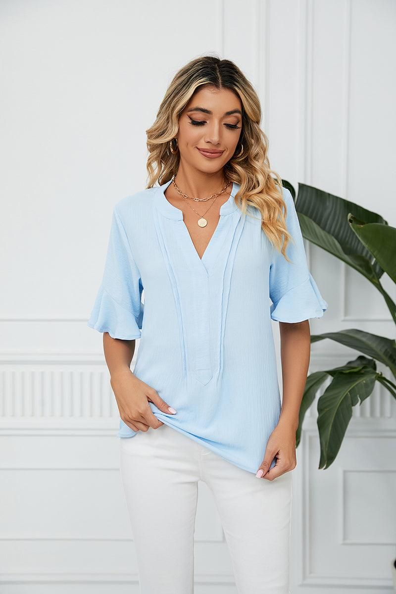 RUFFLED CHIFFON CASUAL BLOUSE - Doublju