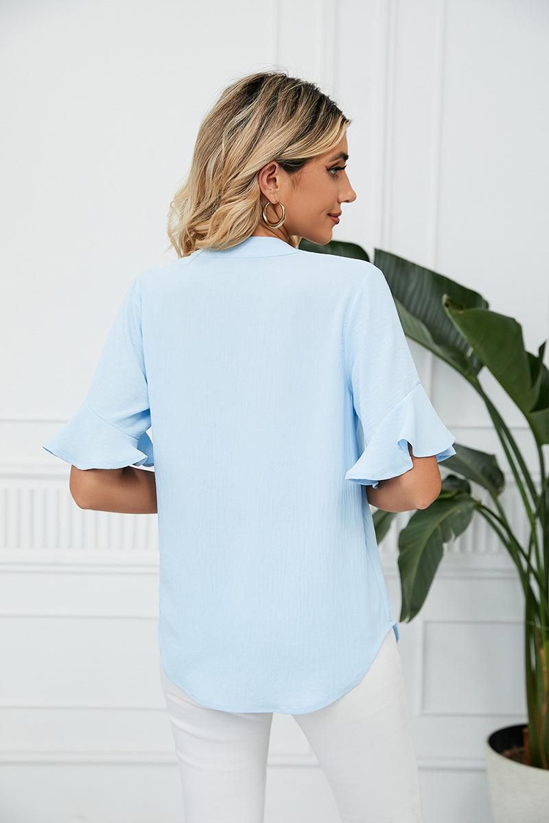 RUFFLED CHIFFON CASUAL BLOUSE - Doublju
