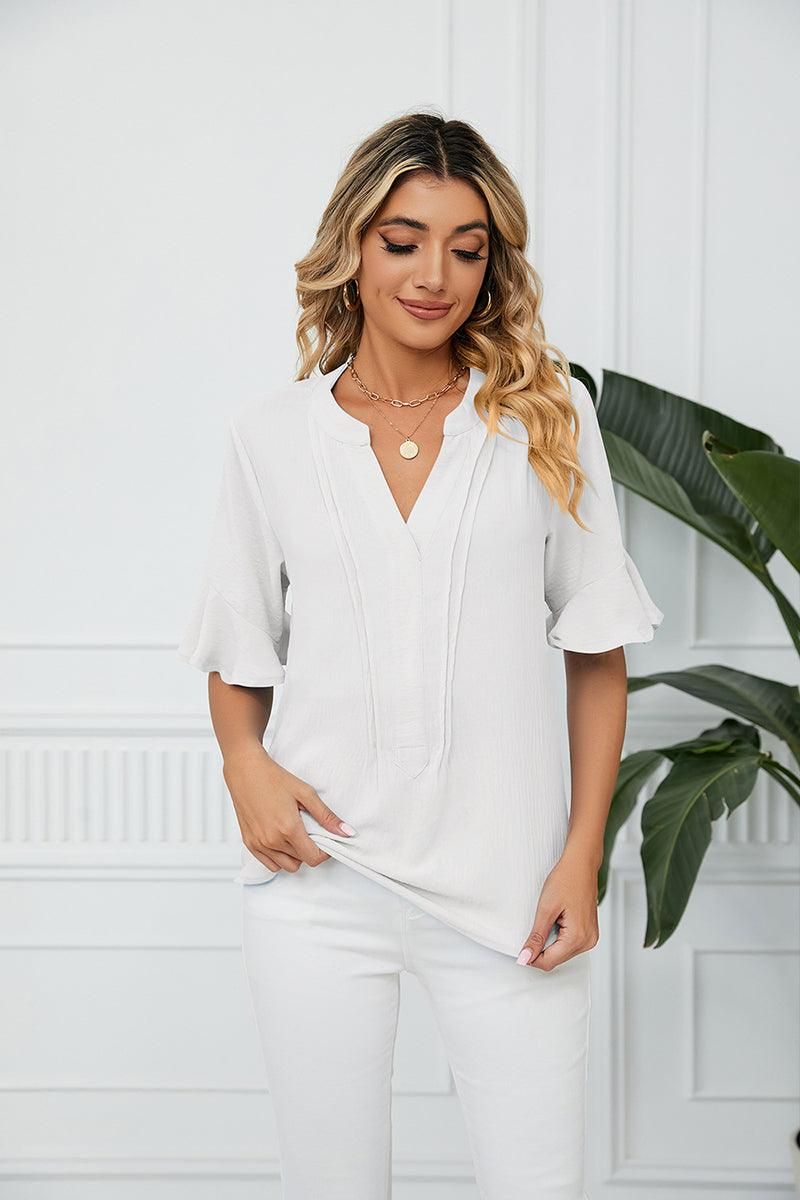 RUFFLED CHIFFON CASUAL BLOUSE - Doublju