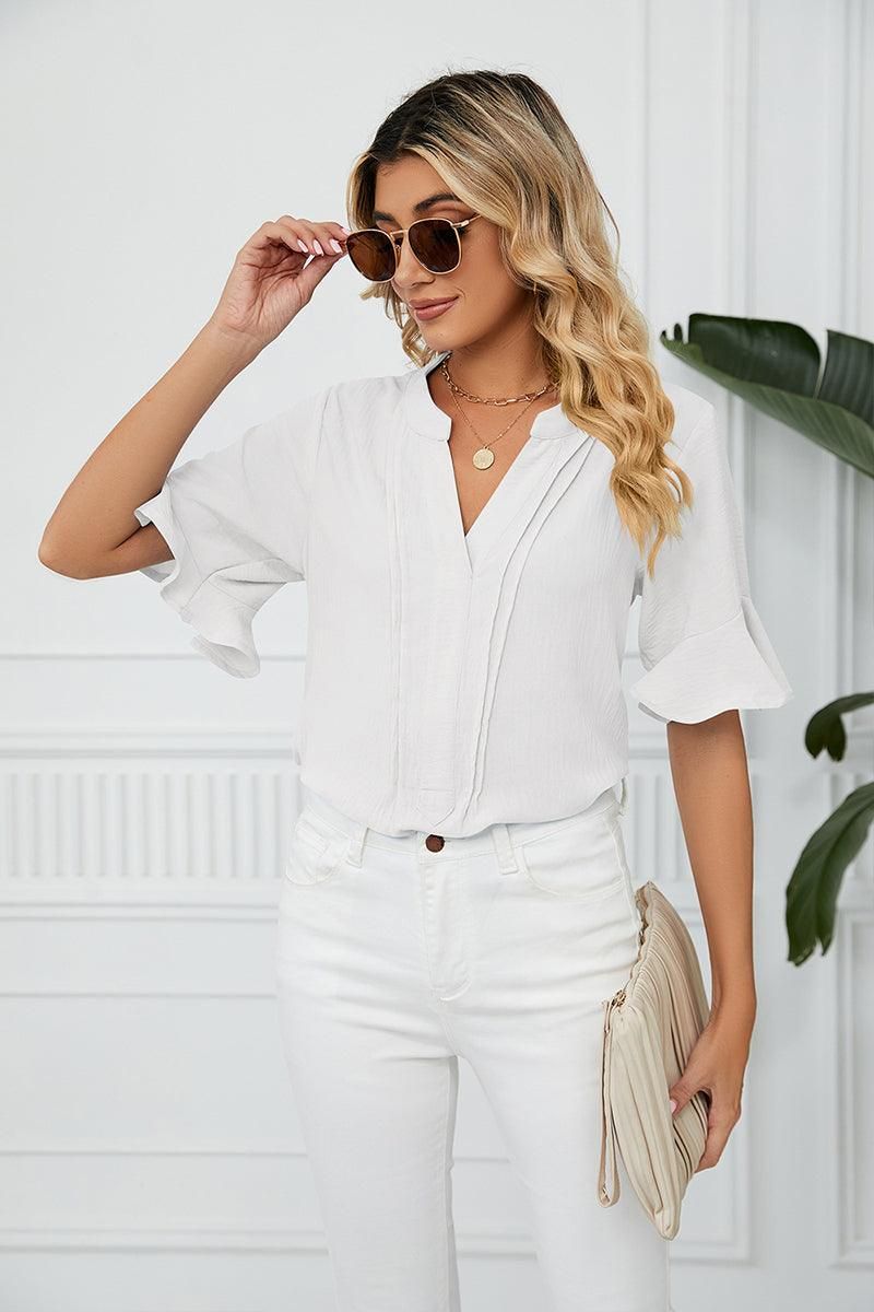 RUFFLED CHIFFON CASUAL BLOUSE - Doublju