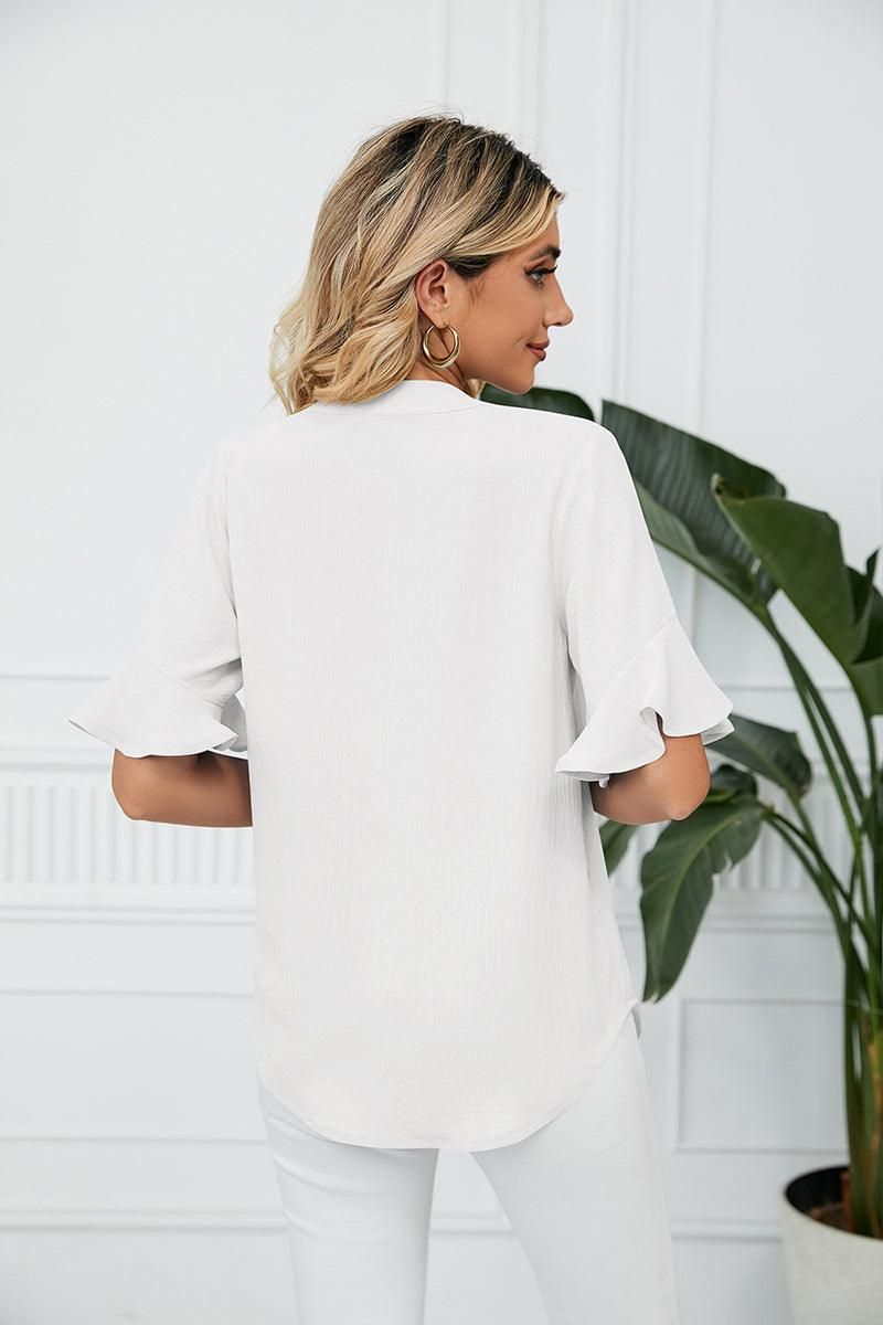 RUFFLED CHIFFON CASUAL BLOUSE - Doublju