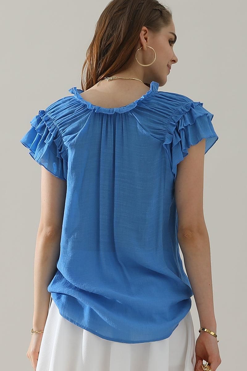 PRINCESS SLEEVE DRAWSTRING NECK BLOUSE - Doublju