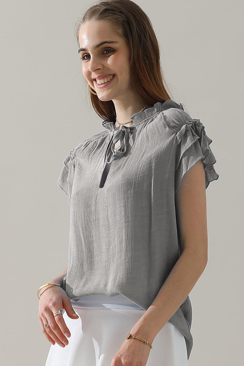 PRINCESS SLEEVE DRAWSTRING NECK BLOUSE - Doublju