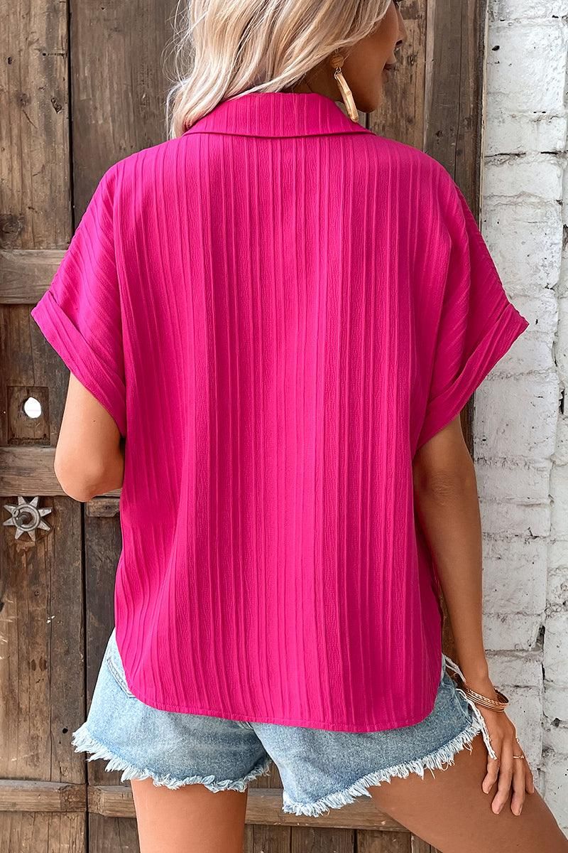 WRINKLED STRIPE ROLL UP BUTTON COLLAR SHIRTS - Doublju