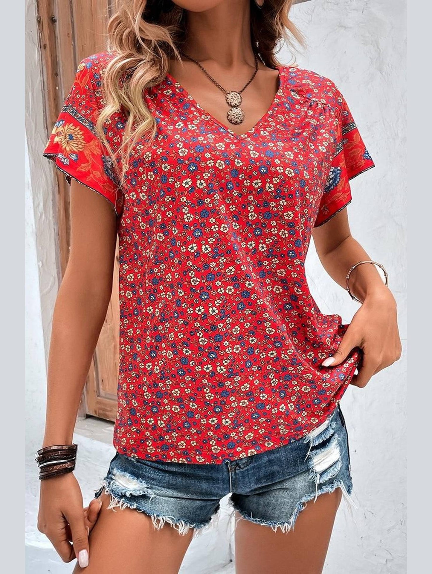 WOMEN FLORAL PRINTING CASUAL T SHIRT - Doublju