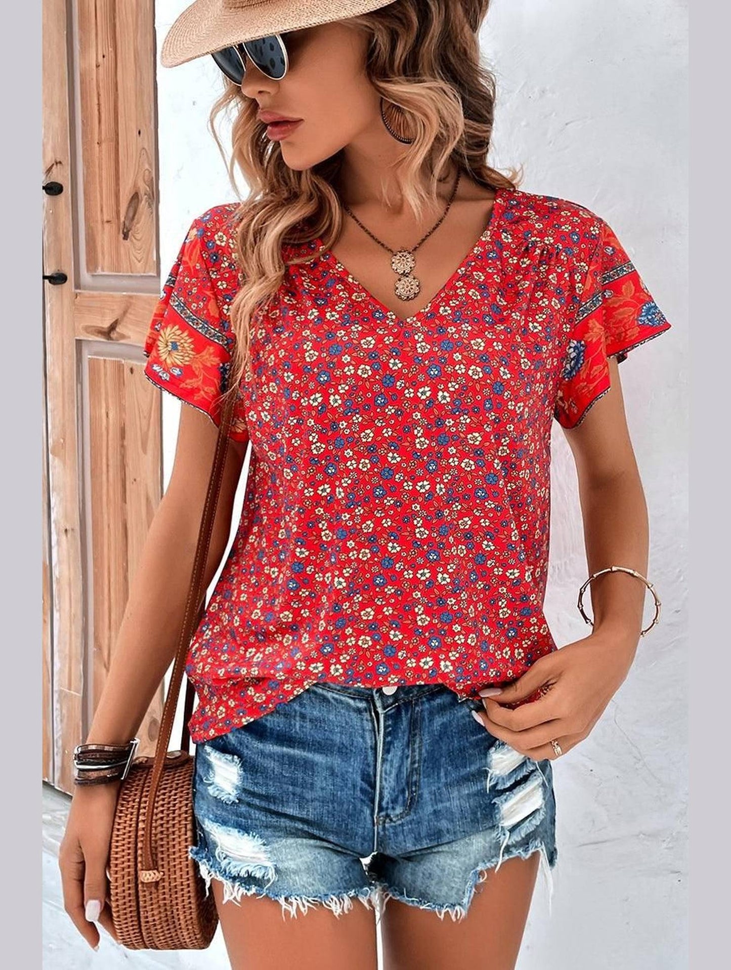 WOMEN FLORAL PRINTING CASUAL T SHIRT - Doublju