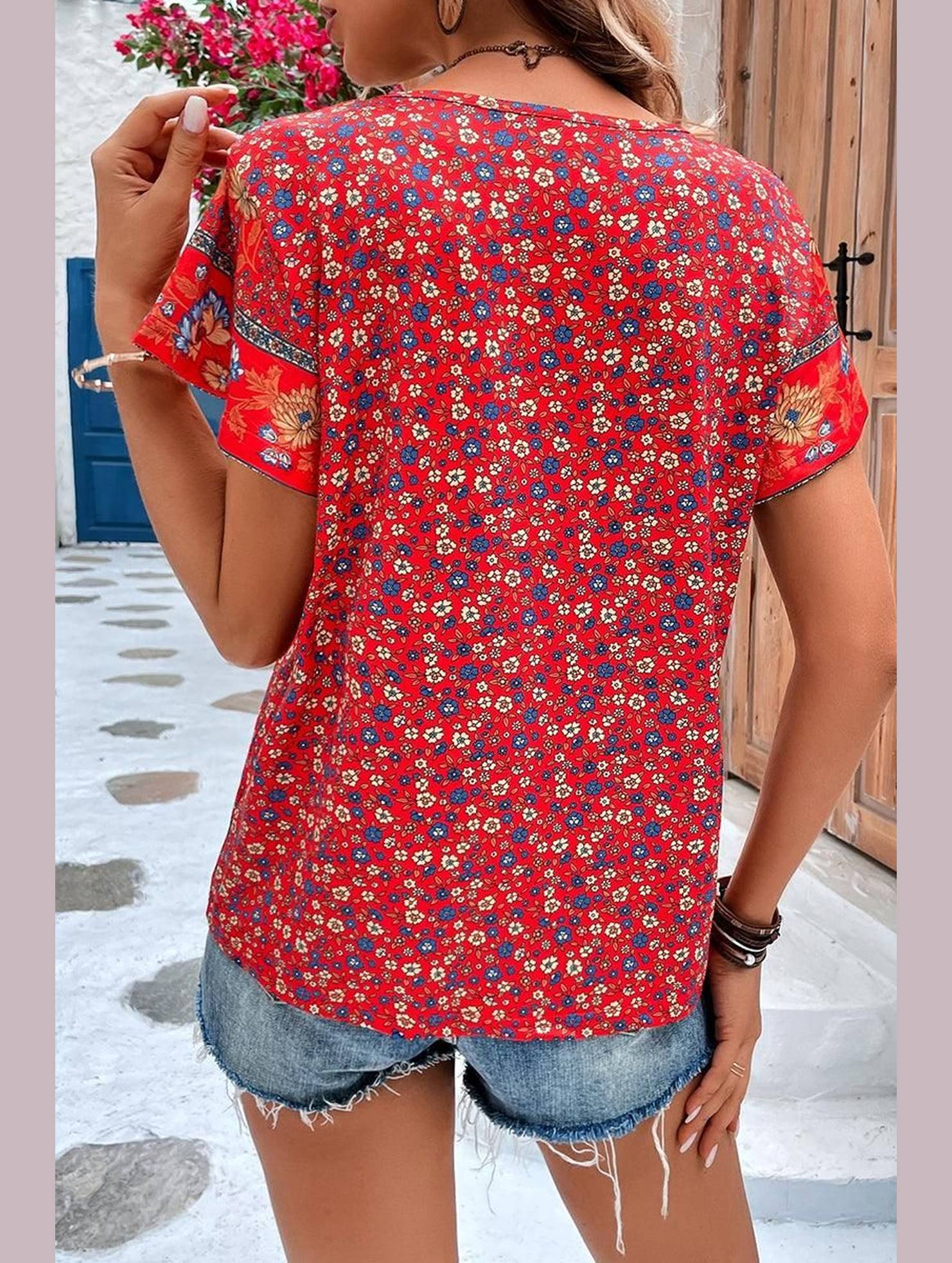 WOMEN FLORAL PRINTING CASUAL T SHIRT - Doublju