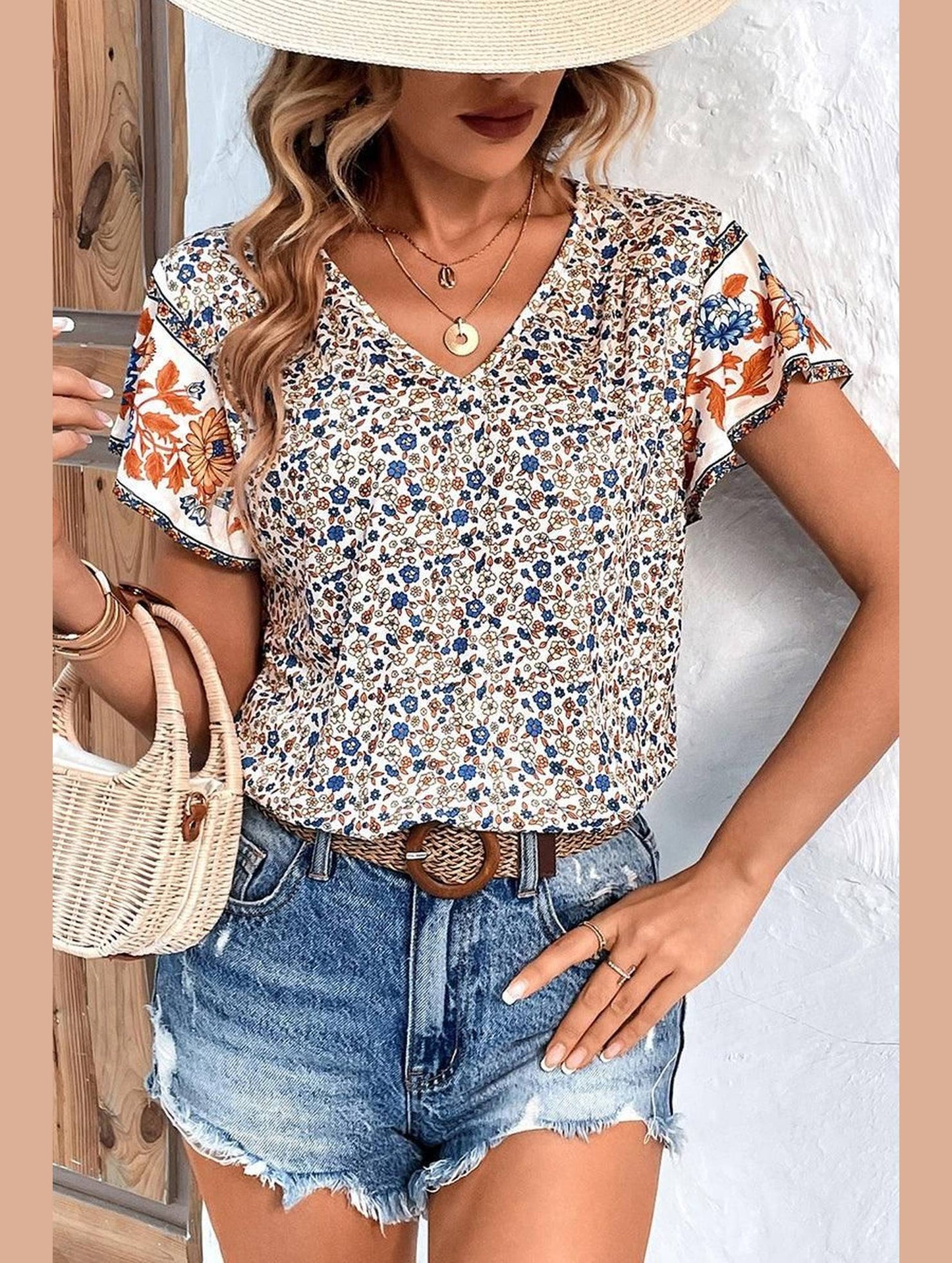 WOMEN FLORAL PRINTING CASUAL T SHIRT - Doublju