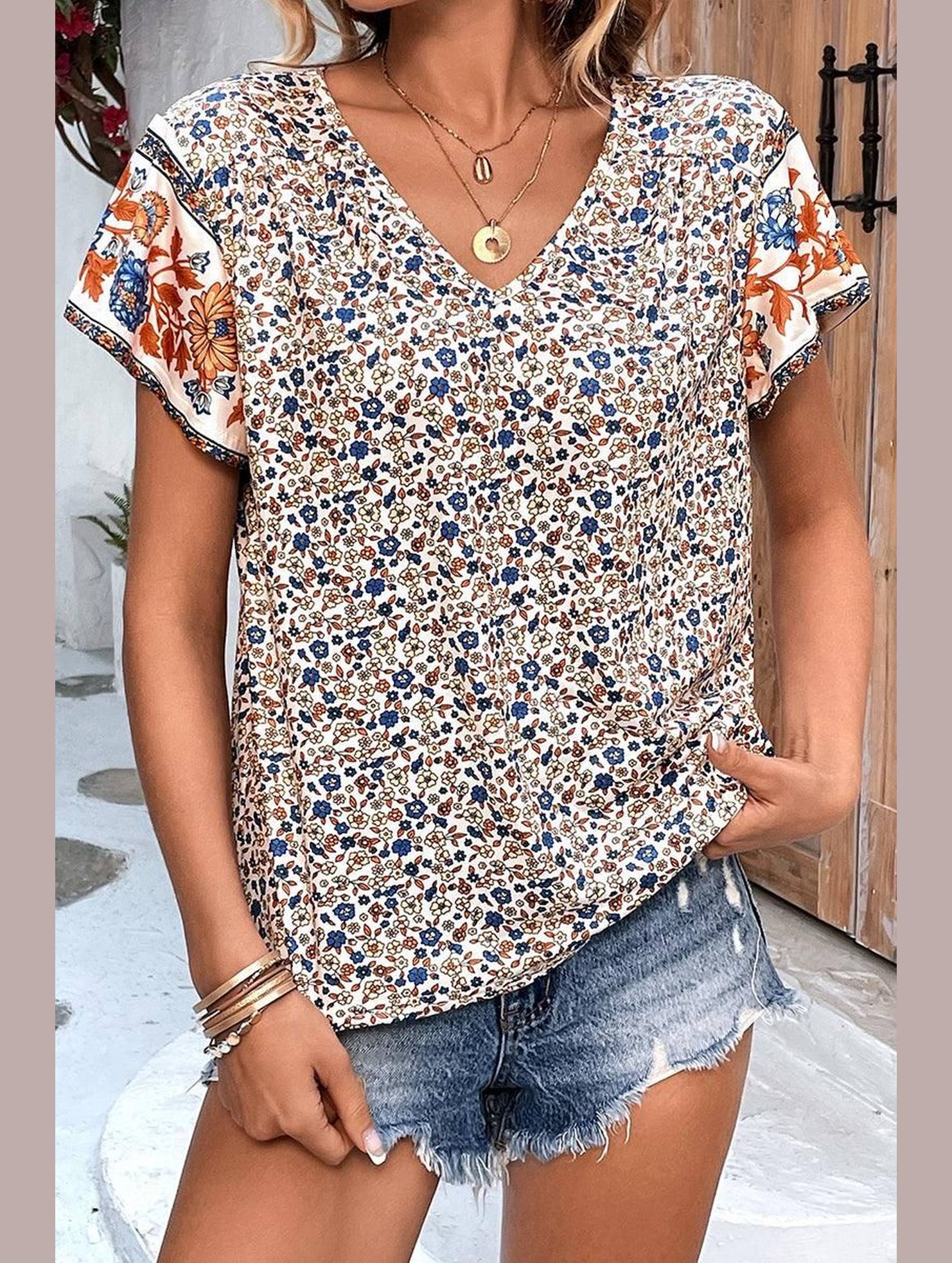 WOMEN FLORAL PRINTING CASUAL T SHIRT - Doublju