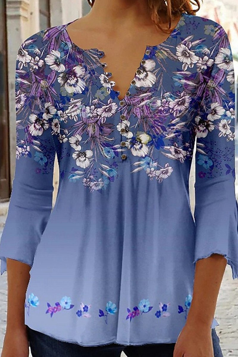 WOMENS CASUAL PRINTED V NECK SHORT SLEEVES TOP