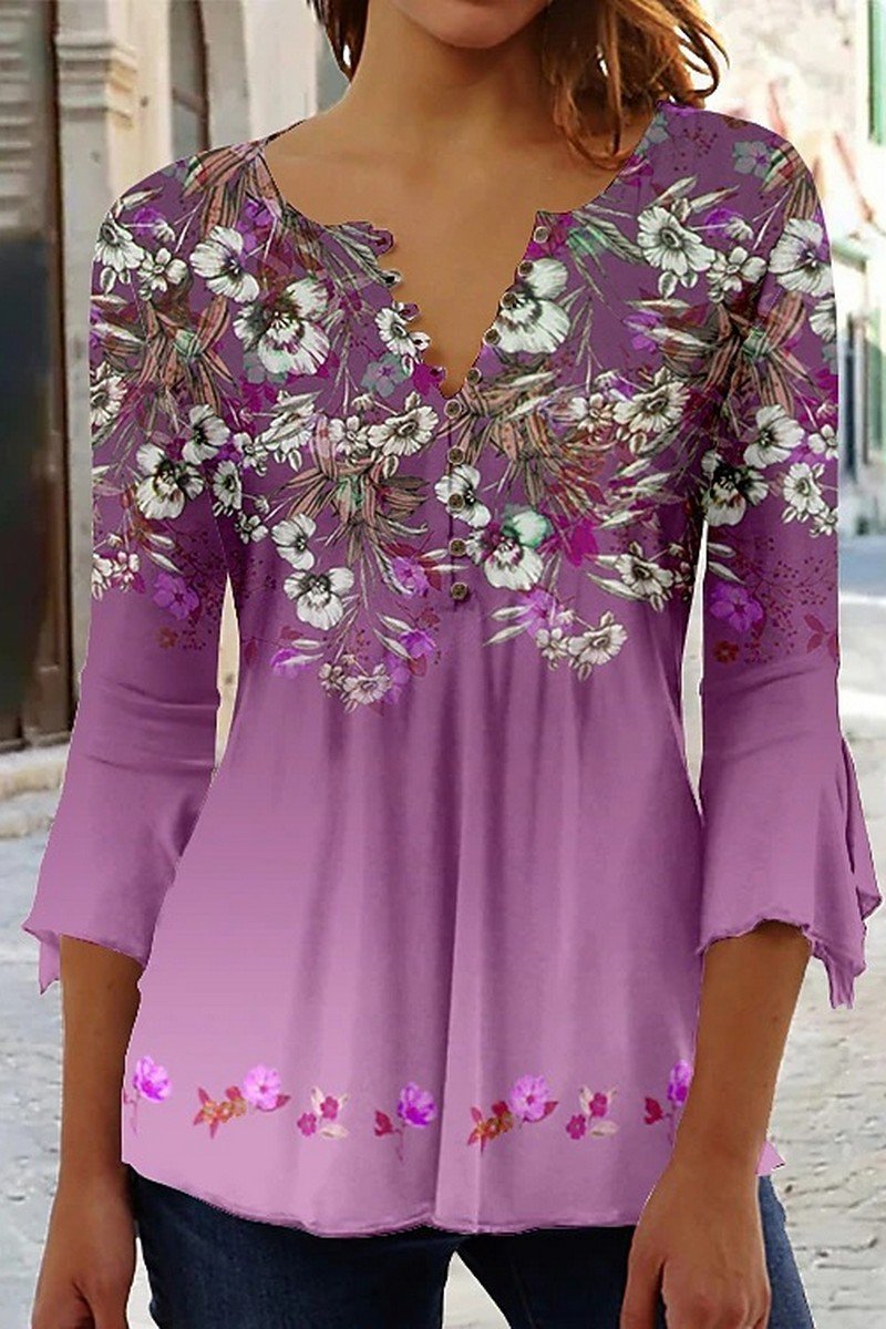 WOMENS CASUAL PRINTED V NECK SHORT SLEEVES TOP