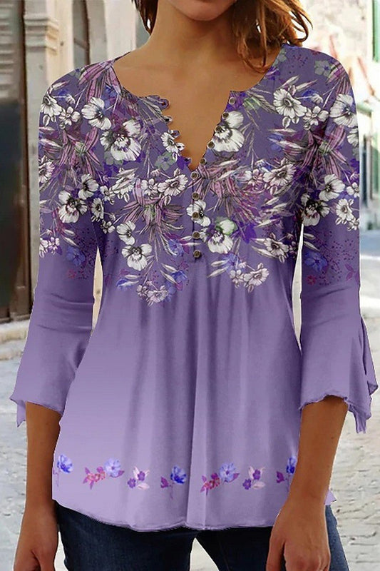 WOMENS CASUAL PRINTED V NECK SHORT SLEEVES TOP