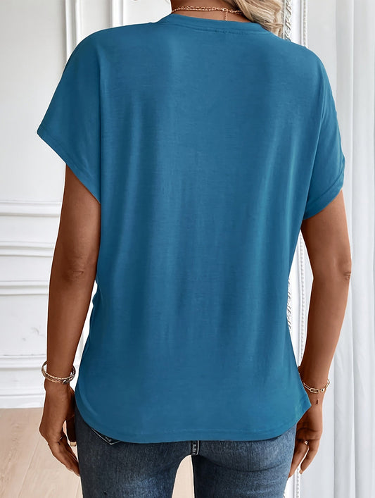 Crew Neck Twist-Front Detail Solid T-Shirt