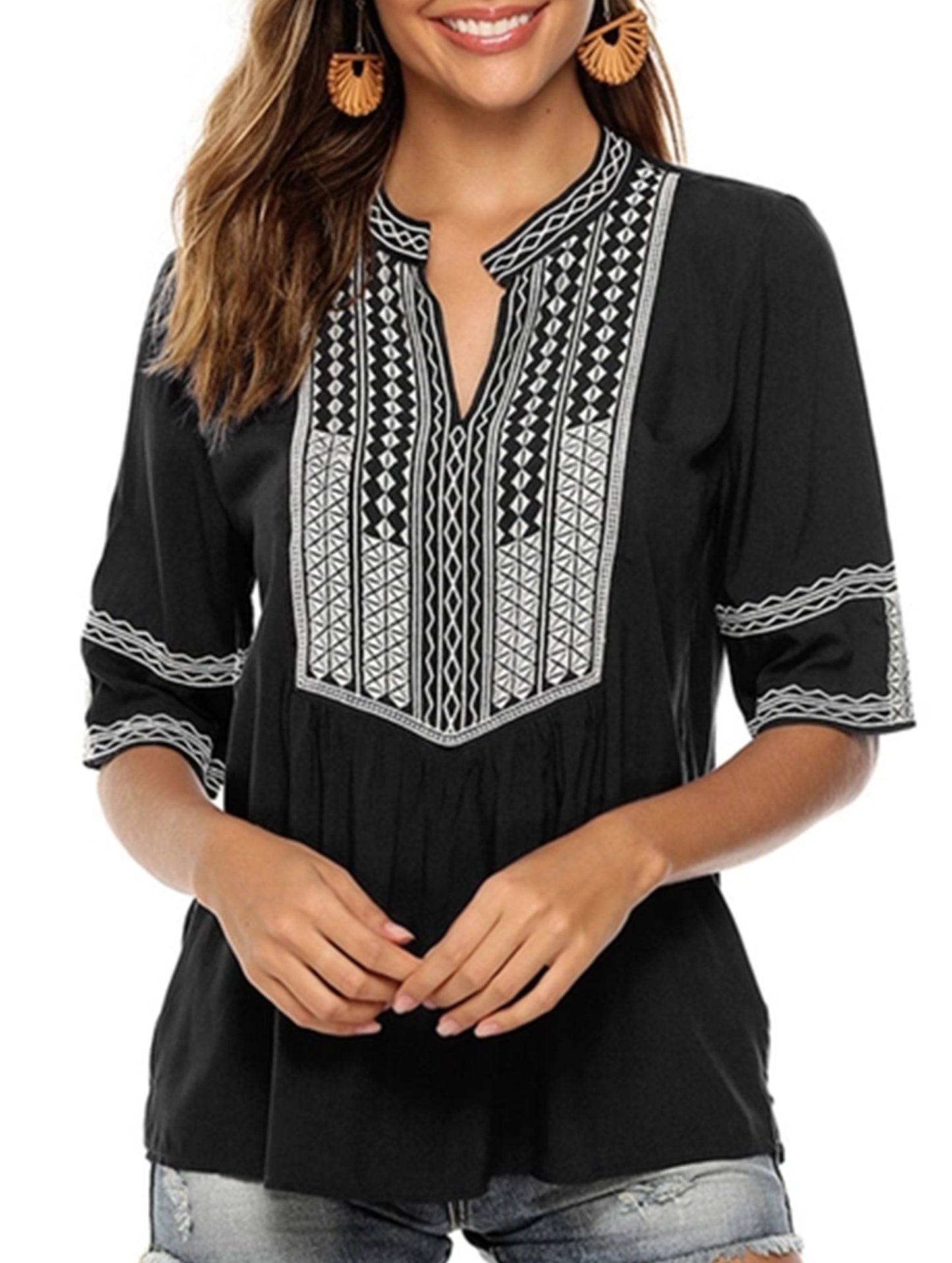 EMBROIDERED SHIRT LOOSE TOP