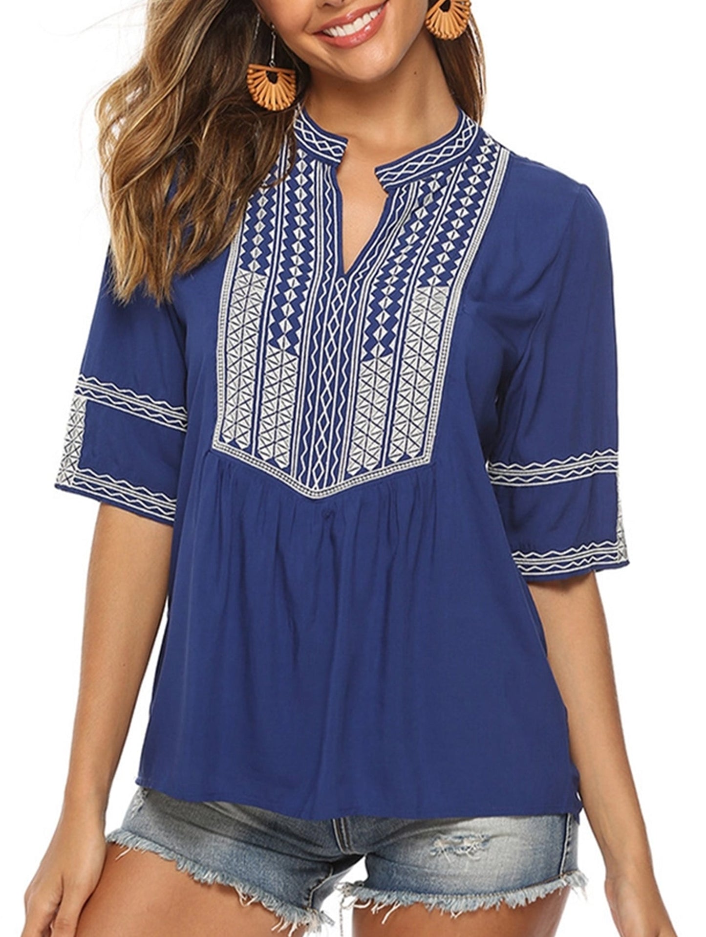 EMBROIDERED SHIRT LOOSE TOP