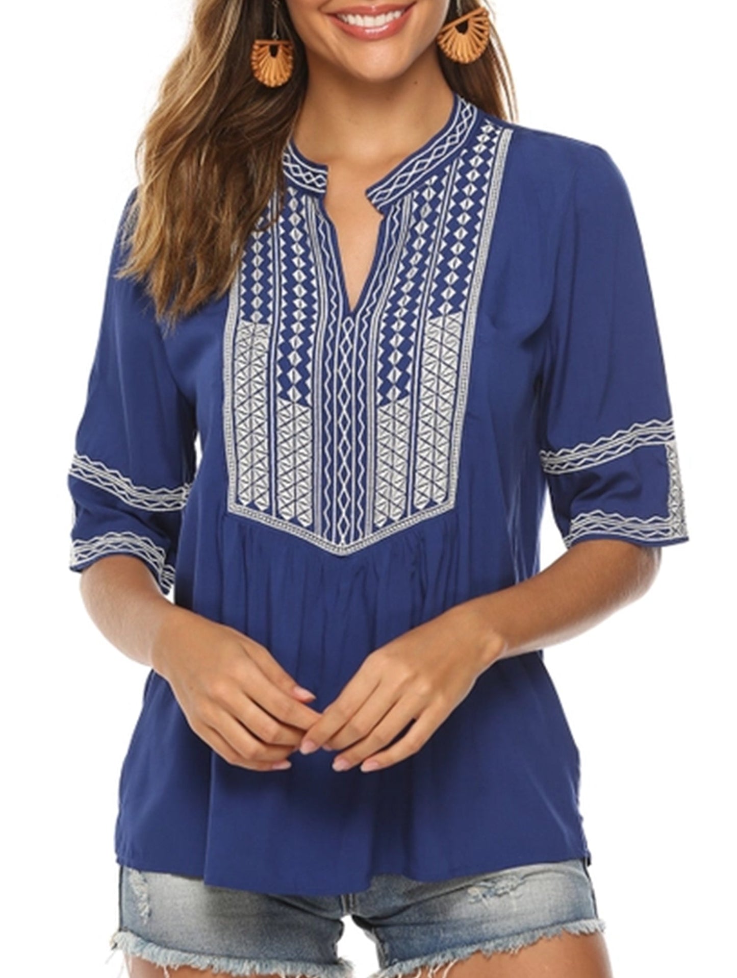 EMBROIDERED SHIRT LOOSE TOP