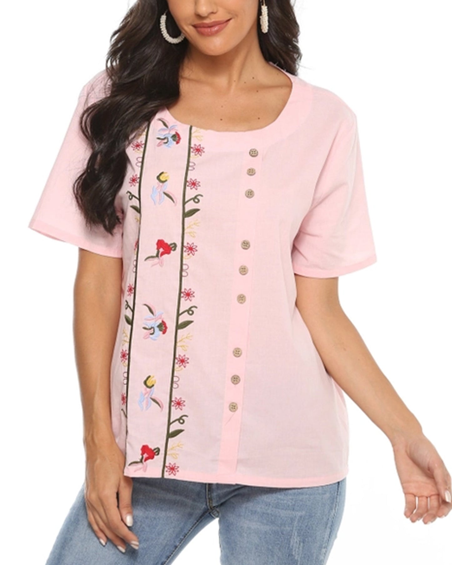 COTTON BREATHABLE LOOSE EMBROIDERED TOP_CWTBLS0658