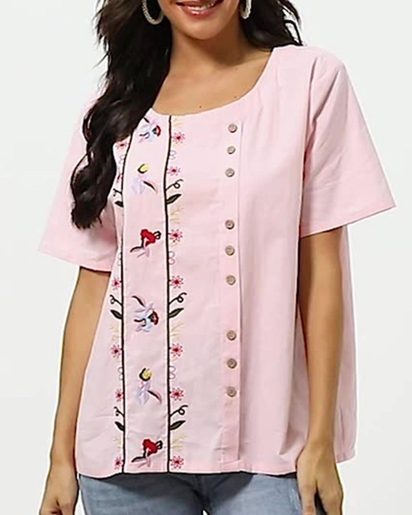 COTTON BREATHABLE LOOSE EMBROIDERED TOP_CWTBLS0658