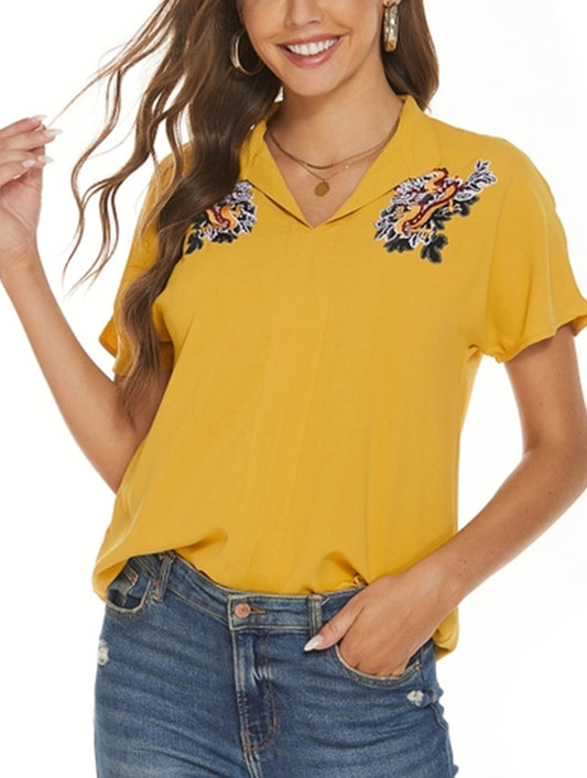 LAPEL LOOSE CHIFFON SHORT SLEEVE