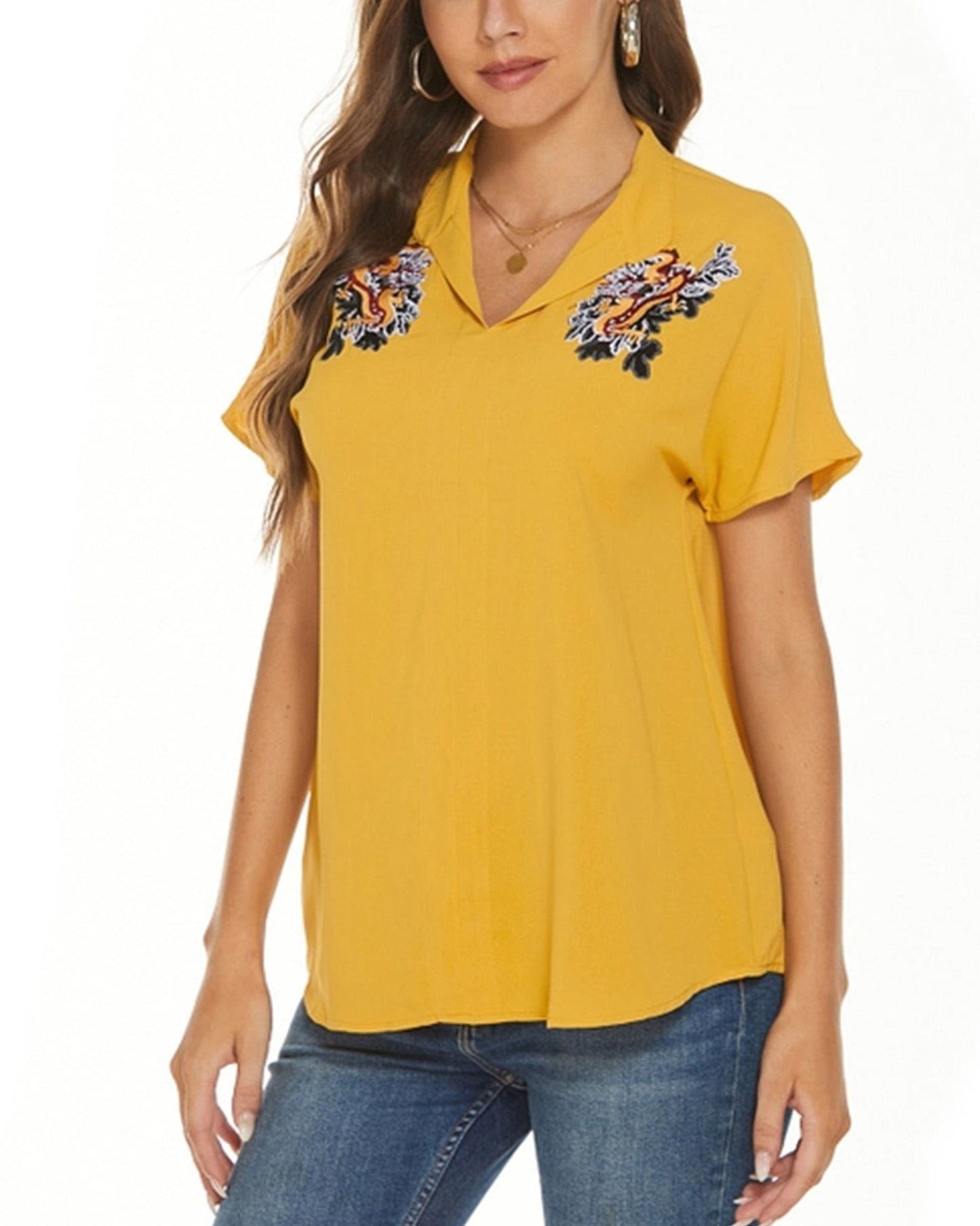 LAPEL LOOSE CHIFFON SHORT SLEEVE