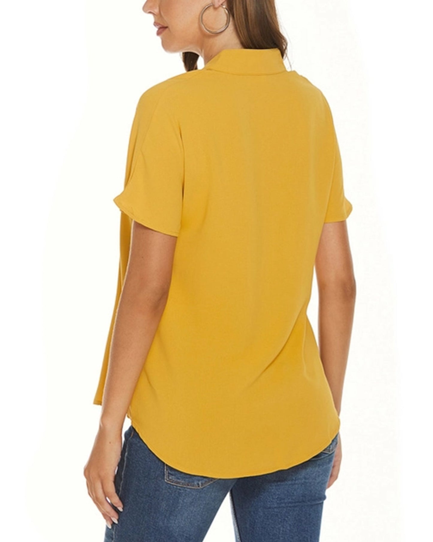 LAPEL LOOSE CHIFFON SHORT SLEEVE