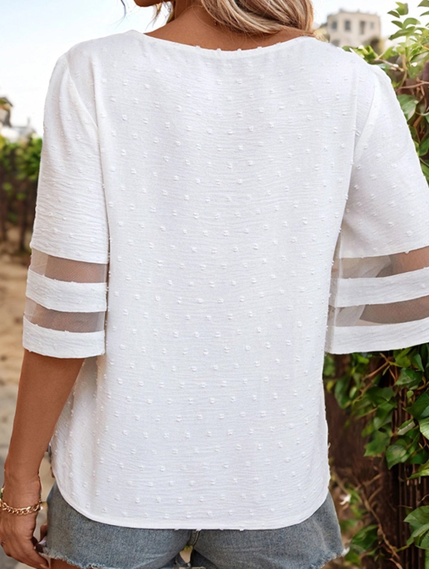 Gauze Patchwork Sleeve Blouse ??Lightweight & Elegant Women's Top