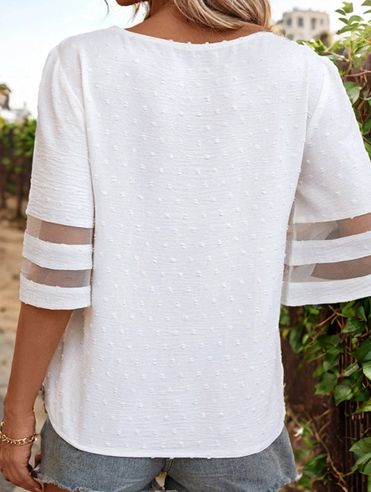 Gauze Patchwork Sleeve Blouse ??Lightweight & Elegant Women's Top