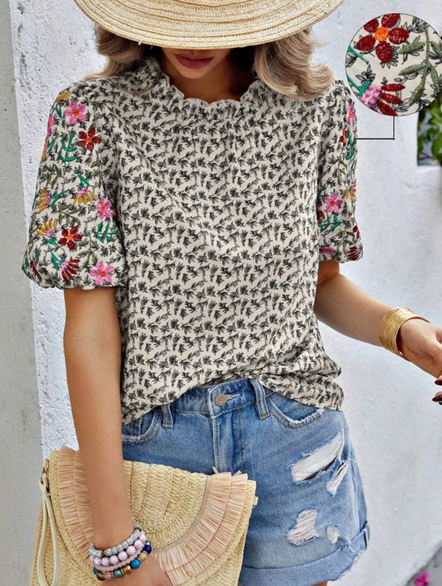 Embroidered Printed Turtleneck Blouse ??Boho Chic High Neck Long Sleeve Top