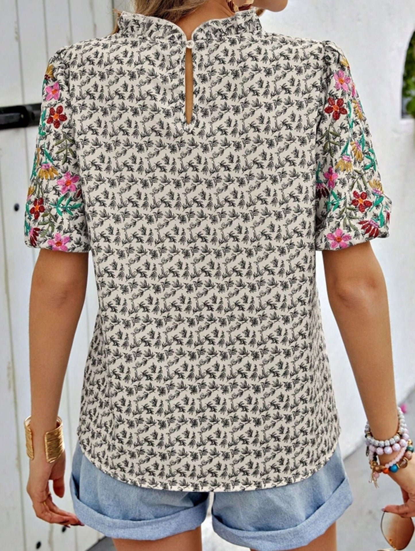 Embroidered Printed Turtleneck Blouse ??Boho Chic High Neck Long Sleeve Top