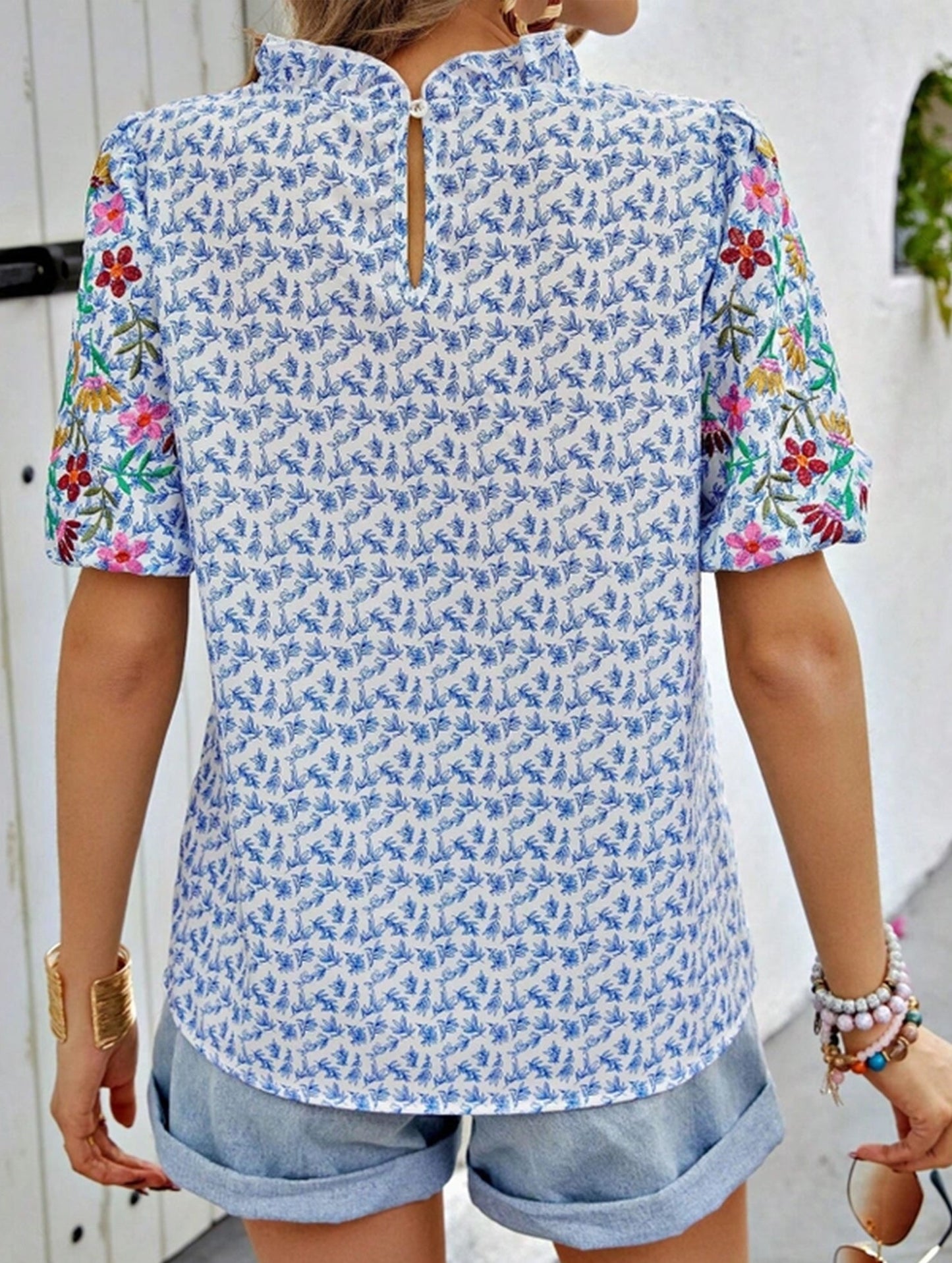 Embroidered Printed Turtleneck Blouse ??Boho Chic High Neck Long Sleeve Top