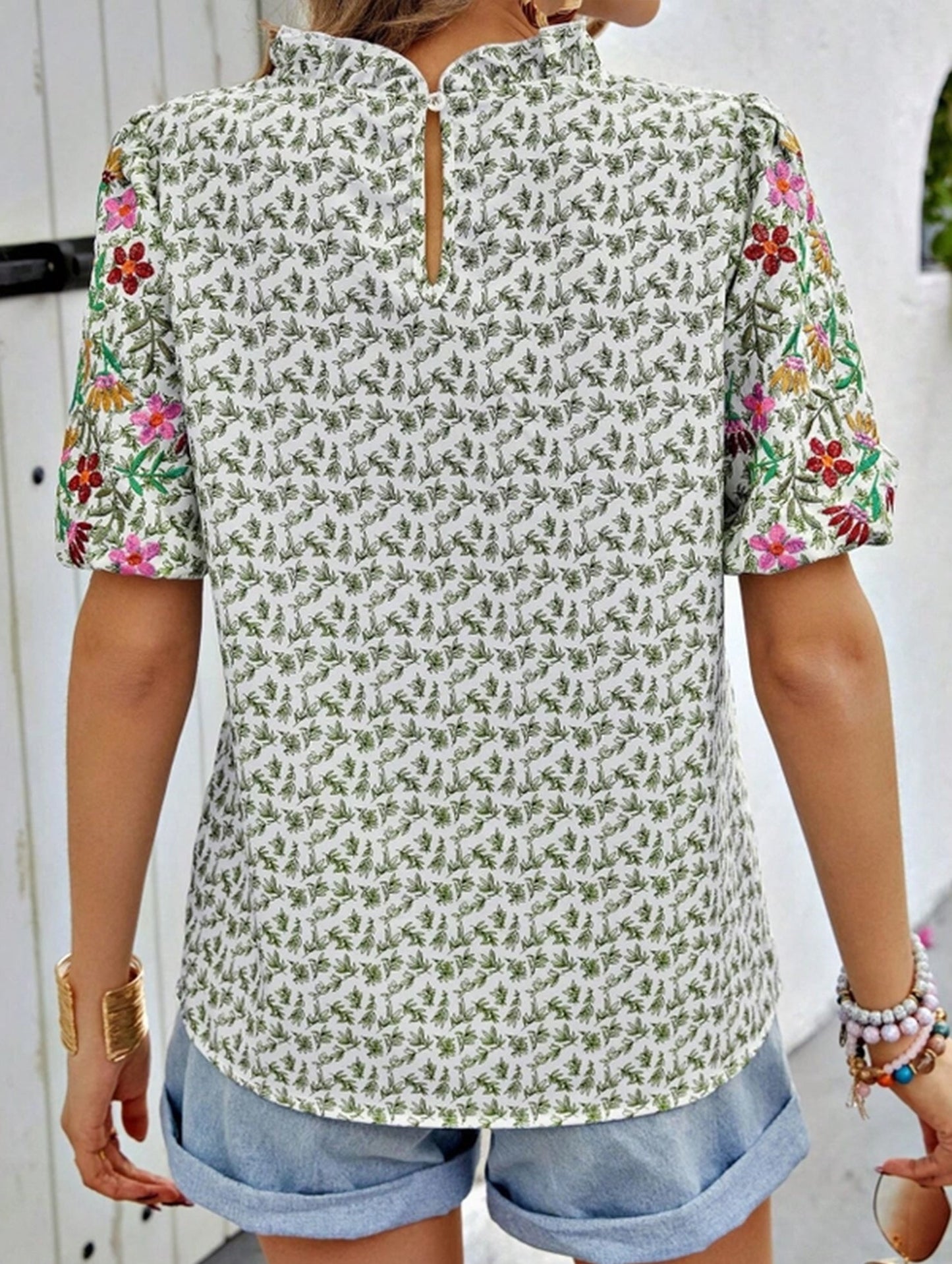 Embroidered Printed Turtleneck Blouse ??Boho Chic High Neck Long Sleeve Top