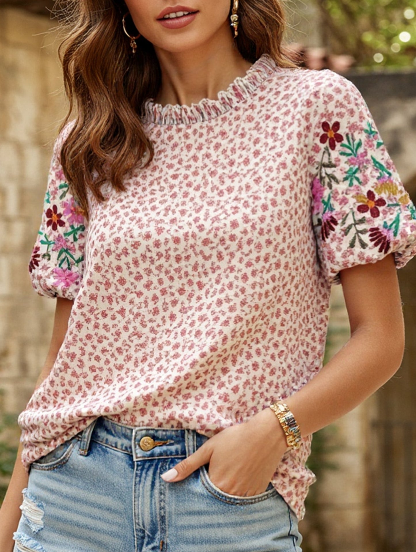 Embroidered Printed Turtleneck Blouse ??Boho Chic High Neck Long Sleeve Top