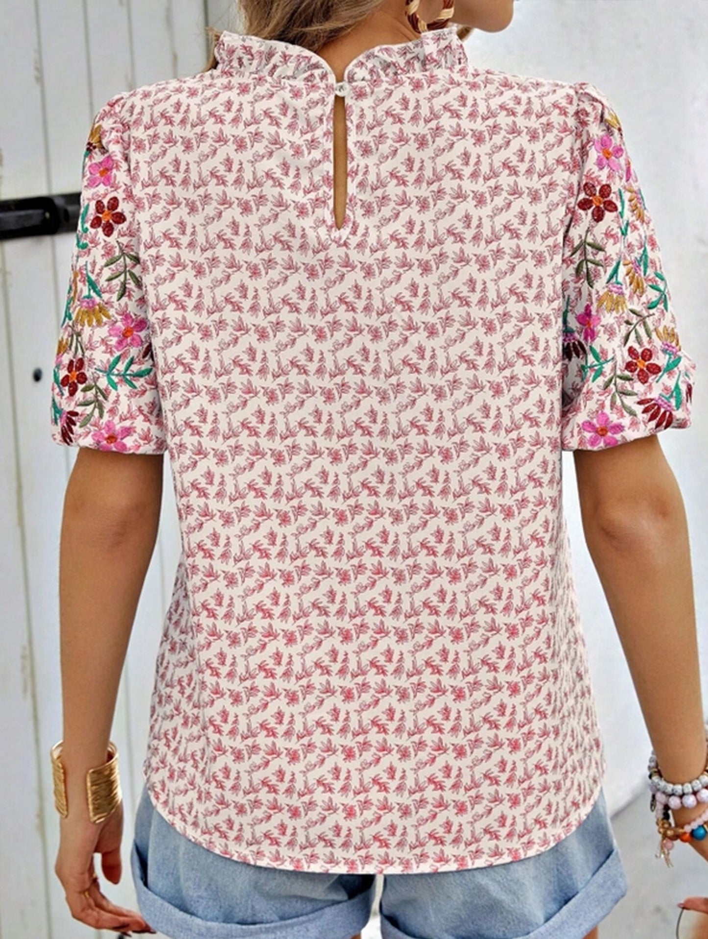 Embroidered Printed Turtleneck Blouse ??Boho Chic High Neck Long Sleeve Top