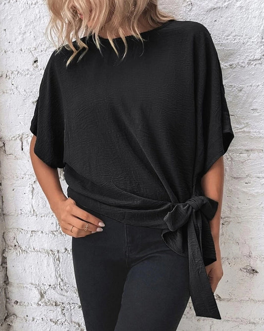 BATWING SLEEVED HEM KNOT LOOSE BLOUSE