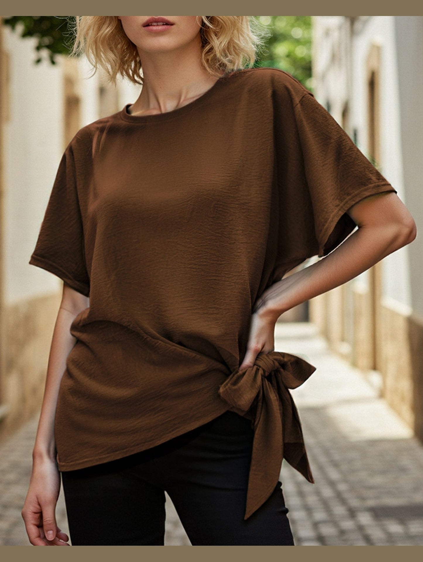 BATWING SLEEVED HEM KNOT LOOSE BLOUSE