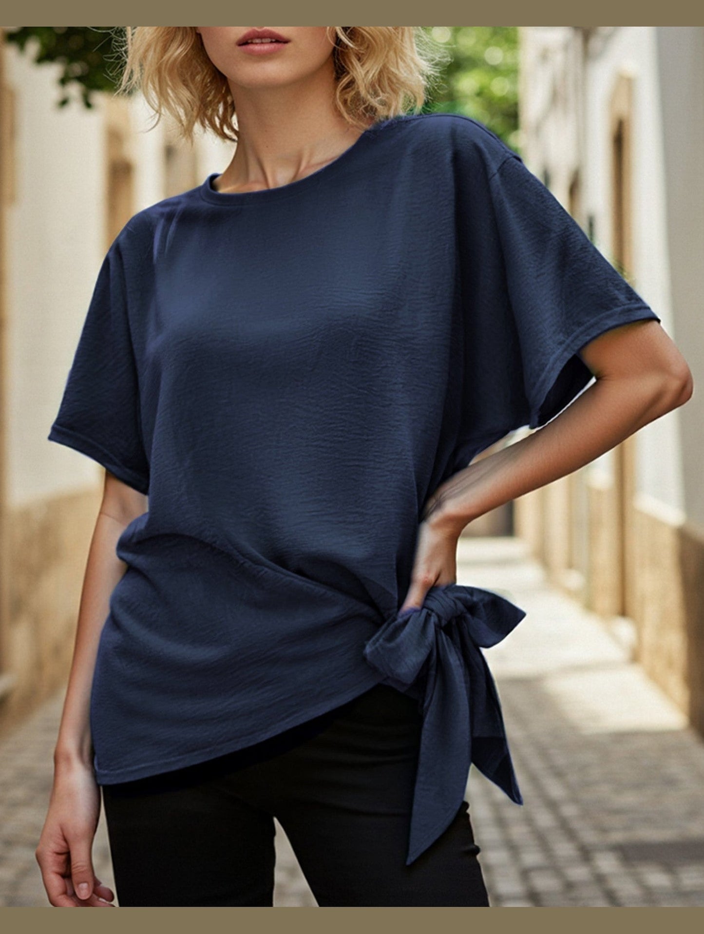 BATWING SLEEVED HEM KNOT LOOSE BLOUSE