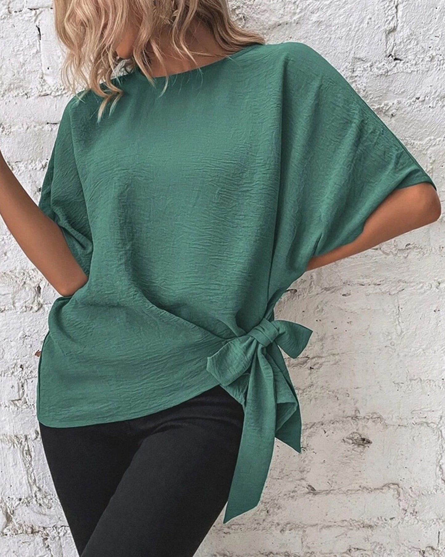 BATWING SLEEVED HEM KNOT LOOSE BLOUSE