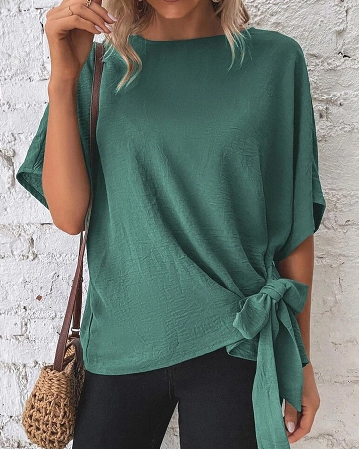 BATWING SLEEVED HEM KNOT LOOSE BLOUSE