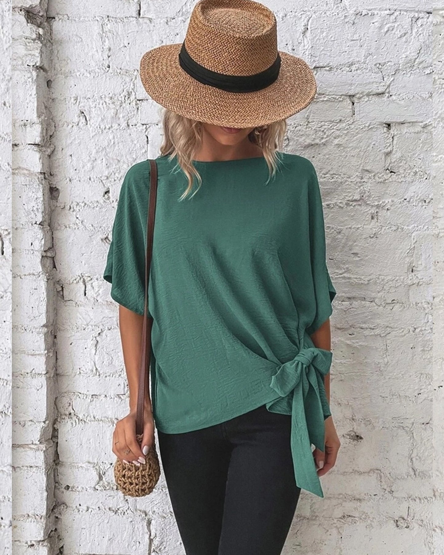BATWING SLEEVED HEM KNOT LOOSE BLOUSE