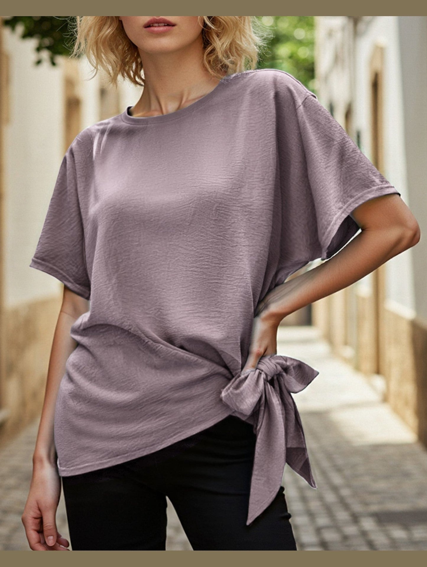 BATWING SLEEVED HEM KNOT LOOSE BLOUSE