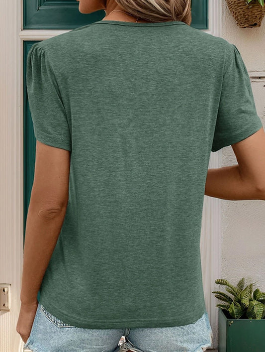 LAYERED SLEEVES V-NECK SHORT-SLEEVED BLOUSE