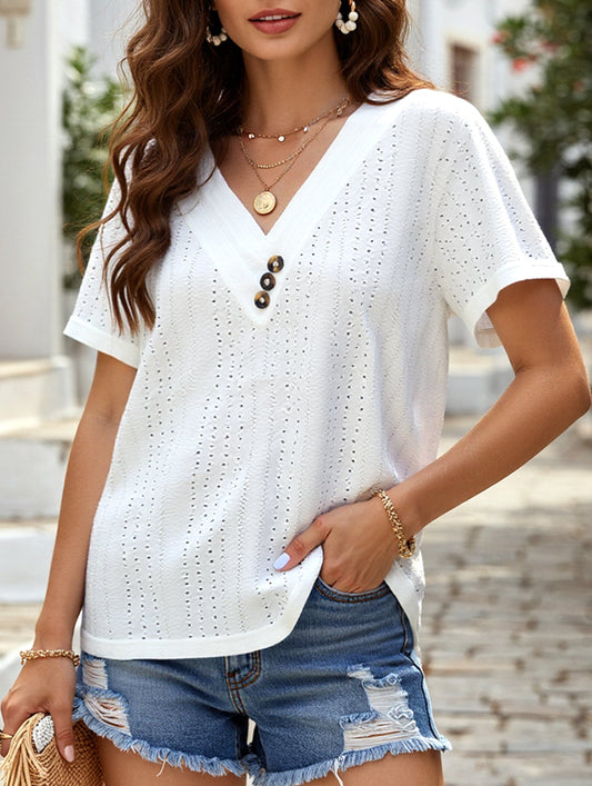 Temperament Casual Solid Color V-Neck Blouse ??Lightweight Summer Top for Women
