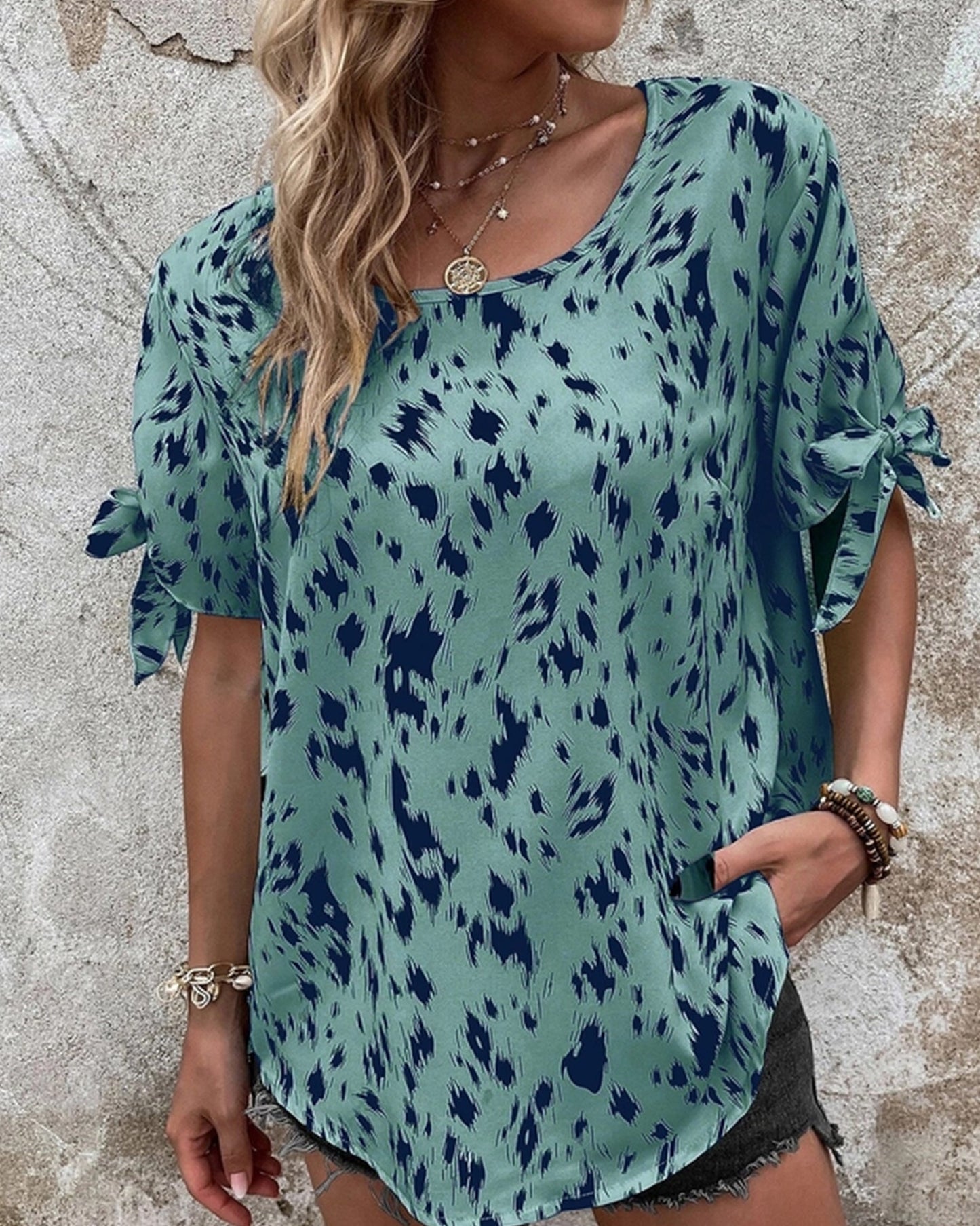 LEOPARD PRINT BLOUSE WITH ROUND NECK STRAP