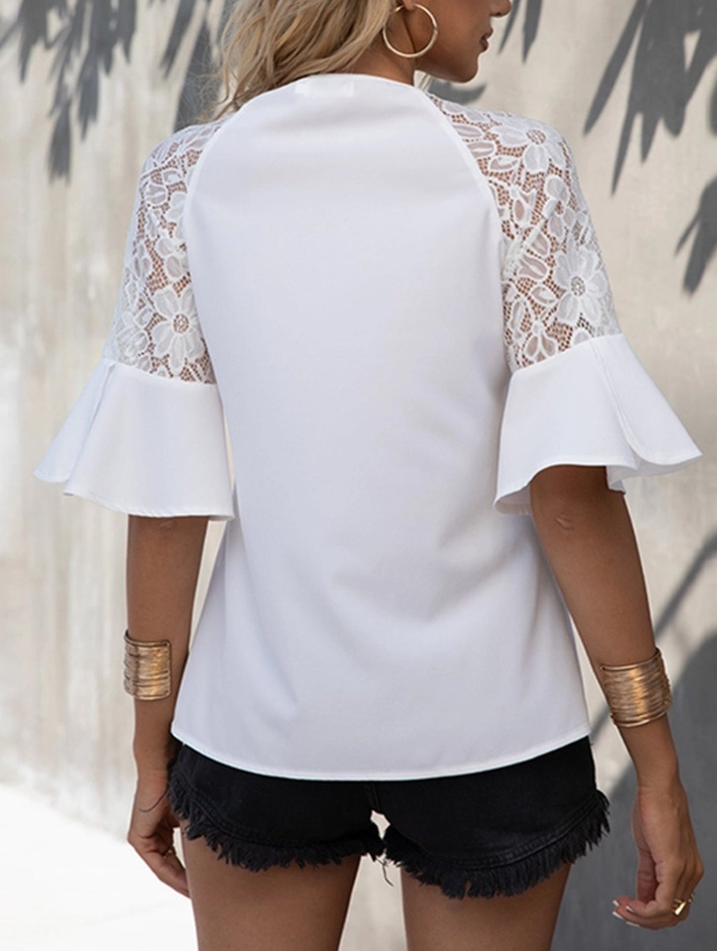 Lace Patch Tie Waist Blouse ??Adjustable Fit, XS??œXXL