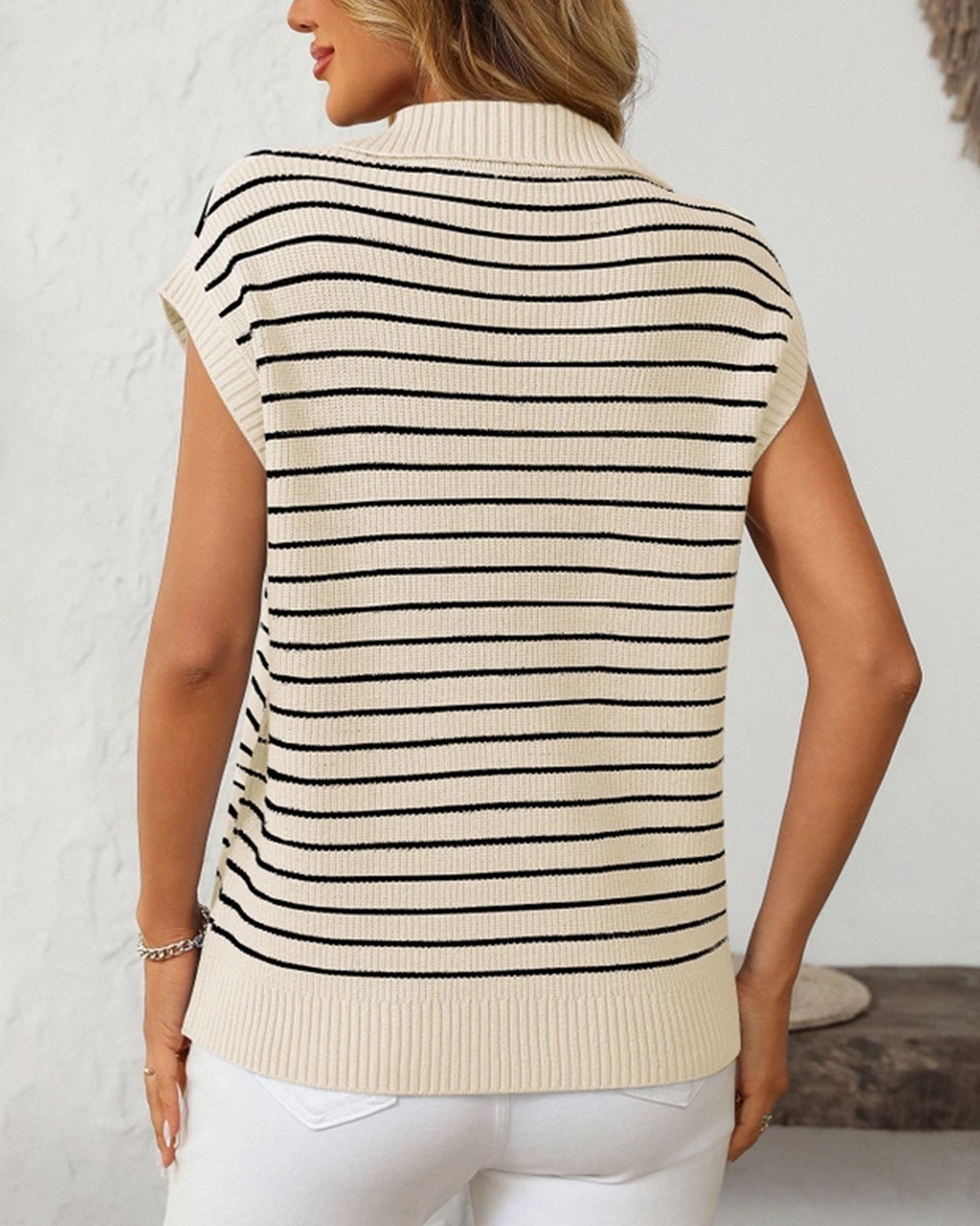 V-Neck Casual Striped Lapel Knitted Sweater ??Comfortable Blend for Everyday Wear