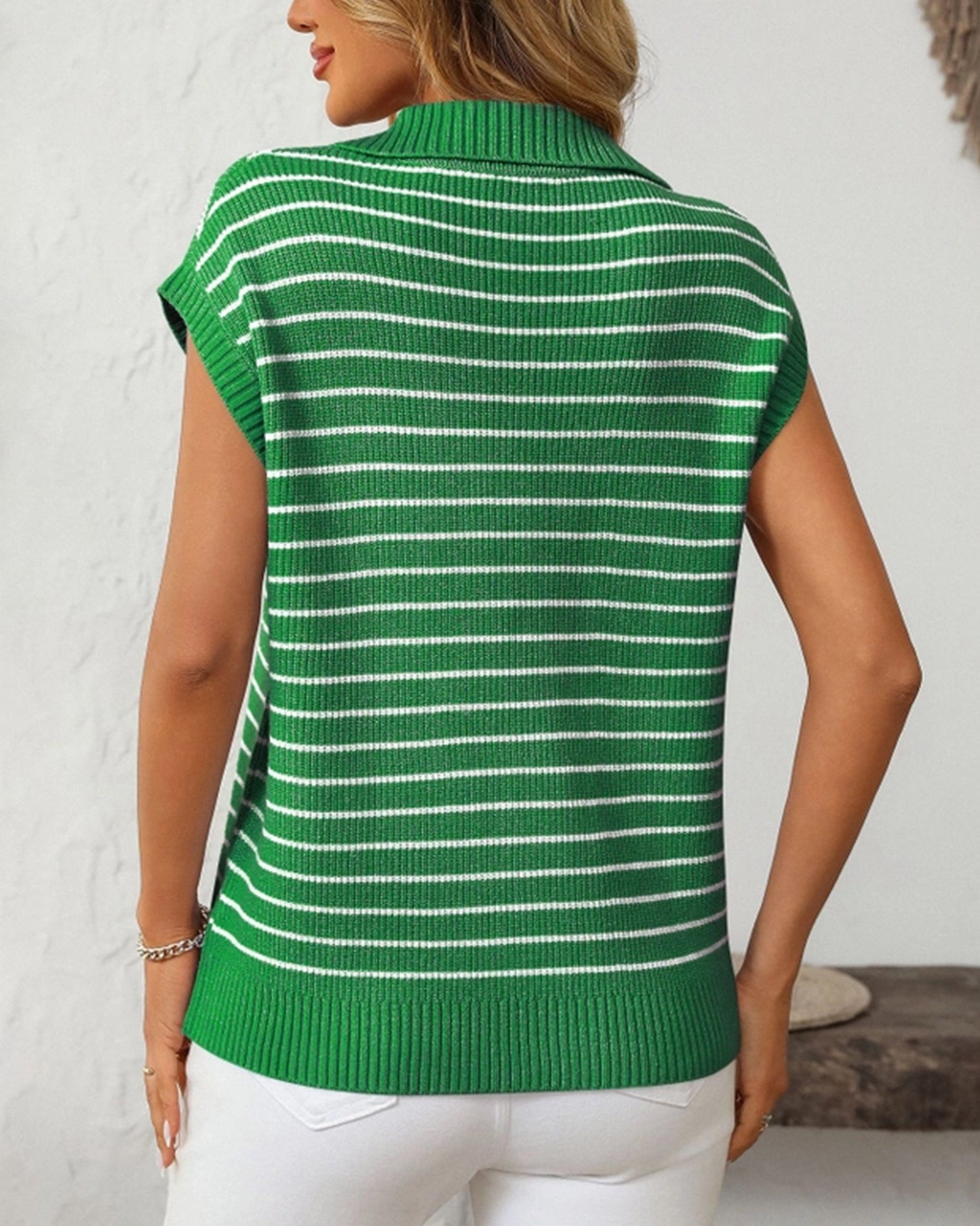 V-Neck Casual Striped Lapel Knitted Sweater ??Comfortable Blend for Everyday Wear