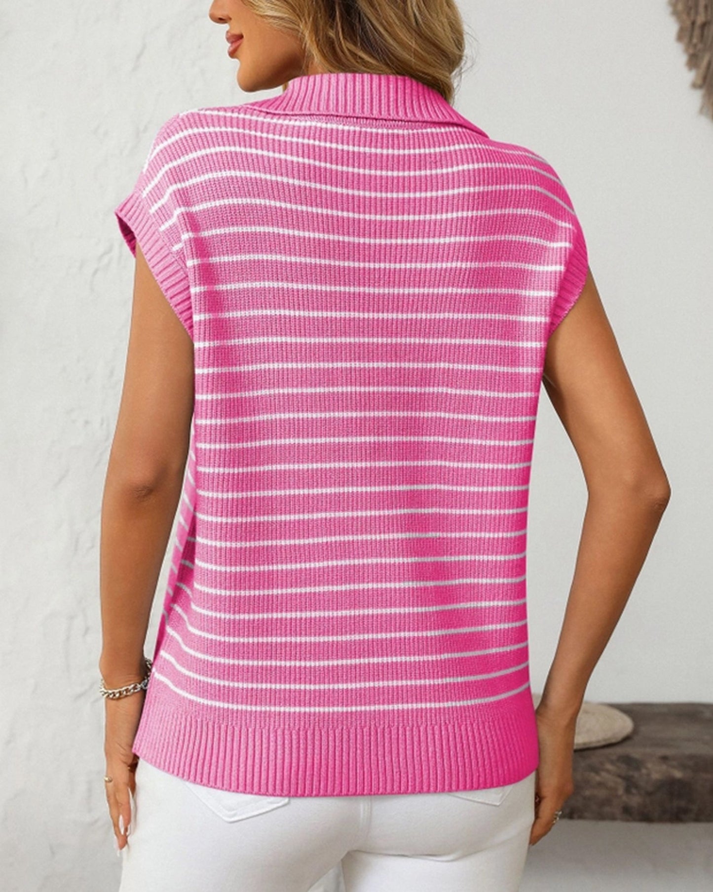V-Neck Casual Striped Lapel Knitted Sweater ??Comfortable Blend for Everyday Wear