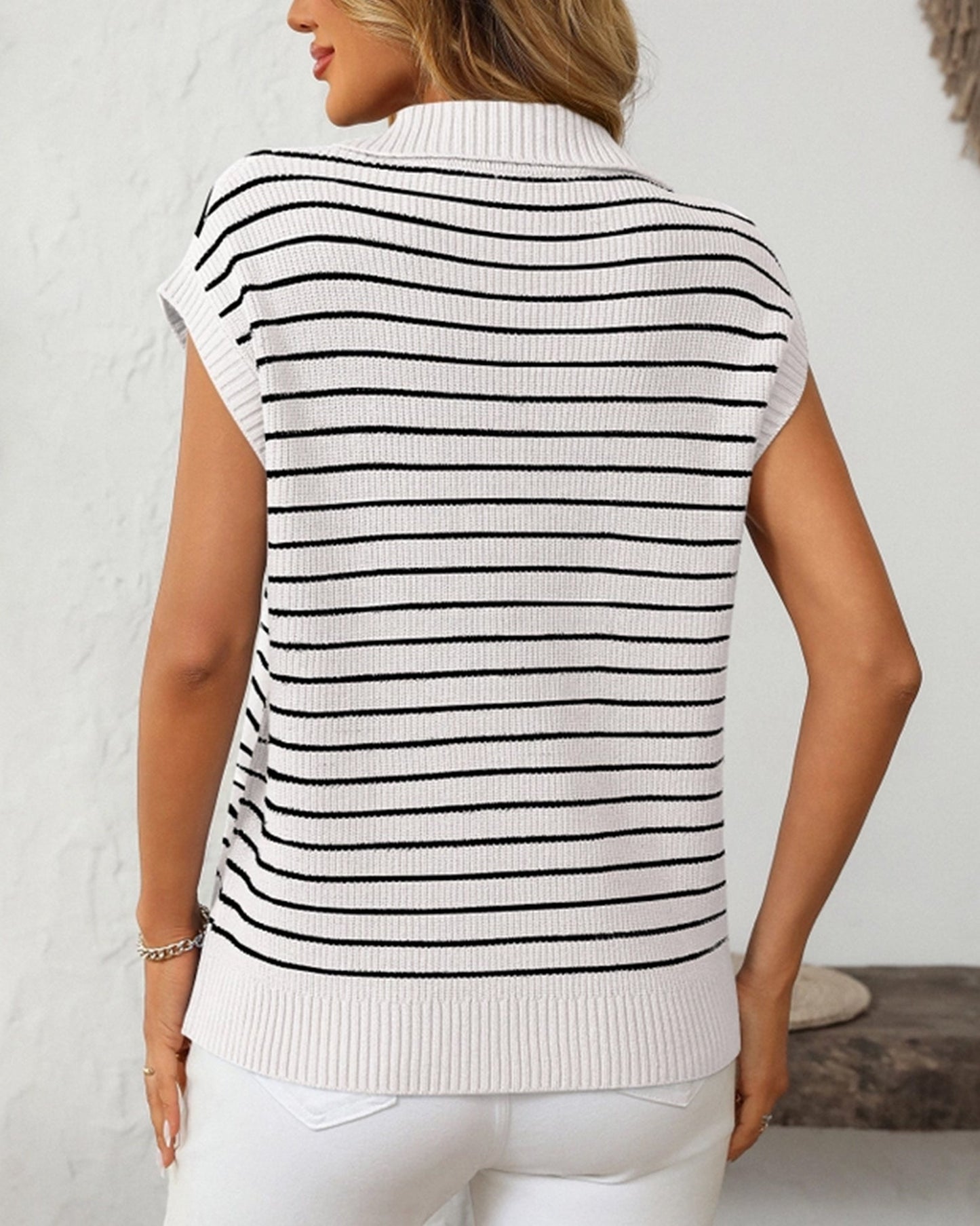 V-Neck Casual Striped Lapel Knitted Sweater ??Comfortable Blend for Everyday Wear