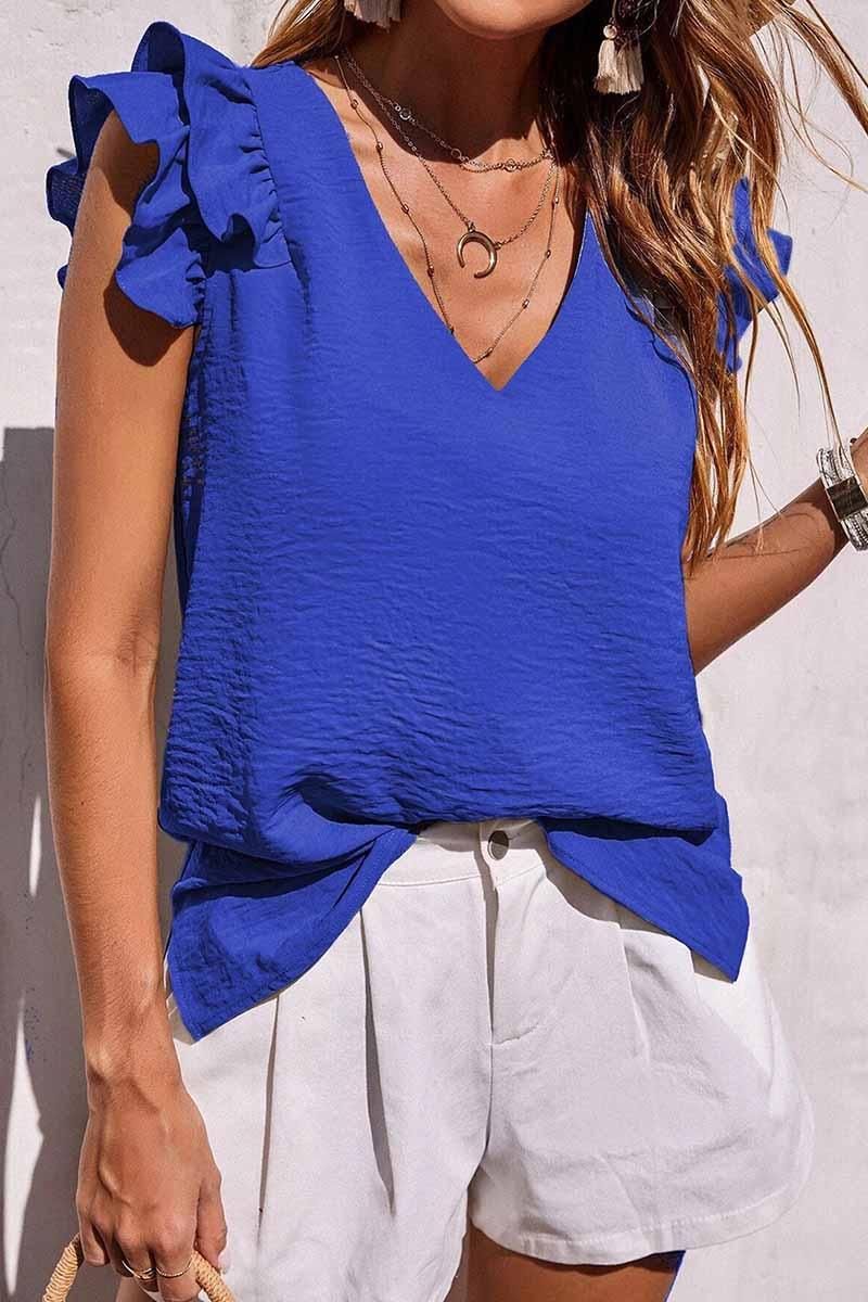 SLEEVELESS FRILL SHOULDER TUNIC TOP - Doublju