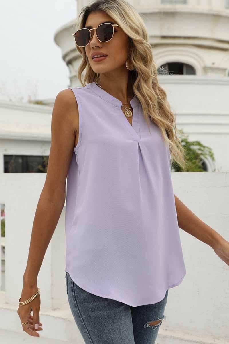 FOLDED V NECK CHIFFON LOOSE FIT TUNIC TOP - Doublju